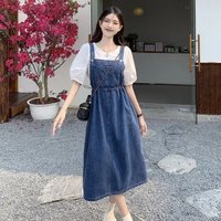 Casual Loose Overalls Dresses Female Blue Strap Jeans Dress Plus Size XL Summer Women Long Denim Dress Sundress Fashion Pockets