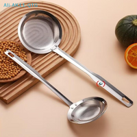 New Stainless Steel Fine Mesh Fat Skimmer Spoon Strainer Fat Oil Skim Grease Foam Filter With Handle Kitchen Tool