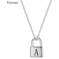 VQYSKO Customize 26 Letter Padlock Pendant Necklace Lock Charm Small Simple Tiny Jewelry Gifts For her