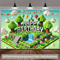 1 piece, 2D flat birthday pixel block scene backdrop, multi-functional polyester background wall decoration, for home decoration