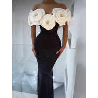 Stereoscopic White Flowers Sexy Off The Shoulder Ankle Lenght Bandage Dress Woman Birthday Party Vestido Wedding Party Outfit