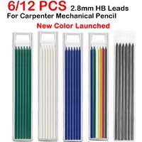 6/12 PCS Mechanical Pencil Refill 2.8mm HB Erasable Colorful Leads Woodworking Construction Art Painting Drawing Tool Stationery