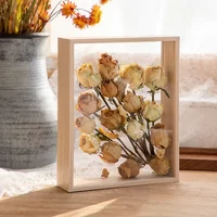 Deep Transparent Shadow Box Frames Bouquet Display Flower Case Deep for Crafts 3D Picture Memorabilia Memory Wooden Tabletop