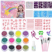 Temporary Glitter Tattoo with Stencils 12 Glitter Colors Adults Arts Glitter Make Up Kit for Birthday Christmas Gifts