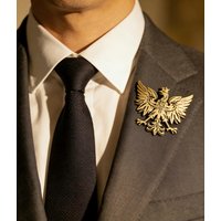 Vintage Crowned Polish Eagle Lapel Pin, Heraldic Bird Suit Accessory Groomsmen Wedding Brooch Gift for Men