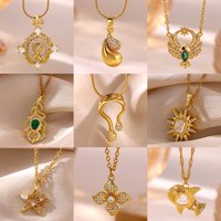 New Cubic Zirconia Pendant Necklace for Women Charm Star Heart Flower Pendant Stainless Steel Clavicle Chain Wedding Jewelry