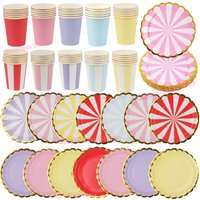 Colorful Disposable Party Plates Supplies Paper Cup Plate Dishes Kit Happy Birthday Party Wedding Accessories Baby Shower Decors