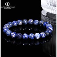 JD Natural Stone Dark Blue Sodalite Bead Bracelet Women Men Blue Veins Raw Stone Elastic Rope Bracelet Reiki Healing Jewelry
