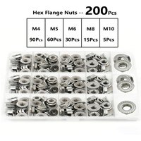 155/200Pcs 4.8 Grade Hex Flange Lock Nuts KitโM3-M10 Galvanized Corrosion-Polished Finish for DIY, Repairs, in Storage Box