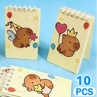 10Pcs Cartoon Capybara Theme Portable Coil Notebook Mini Notepad School Stationery Study Office Loose-Leaf Cards Small NotePads