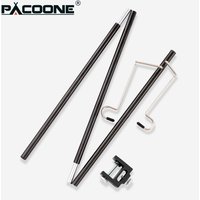 PACOONE Portable Foldable Aluminum Camping Lantern Stand Dual Hooks Outdoor Light Pole for Table & Ground Use