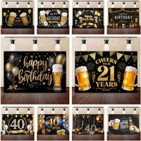 Beer Theme Gold Happy Birthday Party Banner Backdrop for Men Black Gold Birthday Party Custom Decoration Men Beer Party Supplies