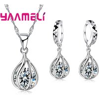 Jewelry Set for Women 925 Sterling Silver Color Cute Round Drop Shape Pendant Necklace Hoop Earring Big Promotion Sale