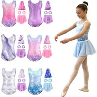 Girls Gymnastic Leotard Ballet Dance Dress Tumbling Outfit with Removable Skirt Storage Bag 5-11 Years