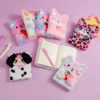 Cute Cartoon Fluffy Cat Round Tip Pen Notebook Set Students Girl's Daily Journal Diary Book Holiday Gift