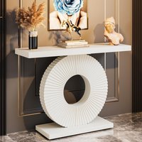 LITTLE TREE Modern Console Table with Geometric Base, 40 inch Table Sofa Table,Contemporary Accent Table for Living Room