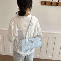 PU Polka Dot Shoulder Bag with Lace Ribbon Bow Decoration French Stick Handbag Korean Style Large Capacity