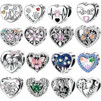 925 Sterling Silver Heart Sweet Family Love Charms for Bracelets and Necklaces Beads Jewelry for Women Girls