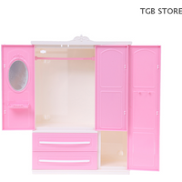 1Pcs ABS Three-door Pink Modern Wardrobe 1/12 1/6 Dollhouse Miniature For Dolls Furniture Clothes Accessories Toys