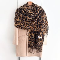 Winter Neck Warmer Scarf For Women Leopard Print Tassel Pashmina Shawl Hijab Faux Cashmere Warps Autumn Elegant Ladies Blanket