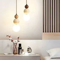 Lampa wisząca w stylu kremowym Sypialnia Nocny żyrandol Led Kamień Drewno Światło Projektant Bauhaus Średniowieczna restauracja Bar Małe światła
