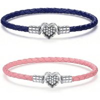 925 Sterling Silver Love Heart Bead Black Leather Rope Bracelet DIY Making Fit Original Bracelets for Women Fine Jewelry Gift