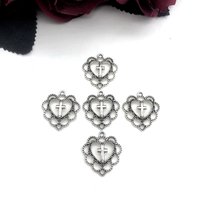 10pcs Silver Color Heart Shaped Cross Charms Pendant For Women Earrings Accessories Jewelry Supplies 20x22mm