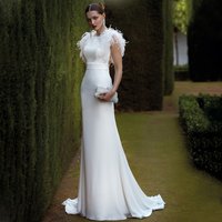 Mermaid Wedding Dress Whtie Feather O Neck Sleeveless Luxury Gowns for Women 2023 Bride Backless Trumpet Bridal Dresses
