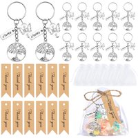 12pcs Life Tree Keychain Pearl Butterfly Pendant Organza Bags Graduation Favors Birthday Party Wedding Souvenir Gifts for Guests