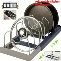 Expandable Pot Lid Organizer Adjustable Pan Rack Holder,Space Saving Kitchen Storage for Cabinet Countertop Pantry Bakeware Tray