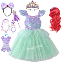 2025 Little Girls Mermaid Dress Ariel Party Clothing Casual Princess Birthday Outfit Wear Summer Elegant Gown