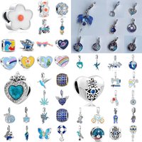 New 925 Silver Blue Series Dolphin Bicycle Sunglasses Turtle Bead Talisman Suitable for Original Bracelet Women DIY Jewelry Gift