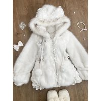Winter Princess Sweet Retro Warm Coat Woman Cat Ears Design Hooded Fairy Zipper Sweatshirt Female Chic Korean Popular Clothes