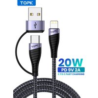 TOPK USB C To Lightning Cable 20W PD Type C Fast Charging USB Cable For iPhone 14 13 12 11 XS Pro Max iPad Macbook Data Cord