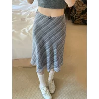 2026 Summer Vintage Midi Plaid Striped Print Skirts Women Sweet Loose Pleated Ladies Skirt High Waist Korean Style Woman Skirts