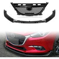 For Mazda 3 Axela 2014-2016 Mazda3 Gloss Black Honeycomb Style Upper Grille Grill+Front Bumper Lower Spoiler Lip Splitter Blade