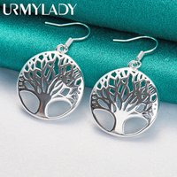 URMYLADY 925 Sterling Silver Round Tree of Life Earrings Ear Hook Eardrop for Women Fashion Wedding Engagement Charm Jewelry
