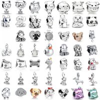 Charm Cute Pet Bead 925 Silver Dog, Cat,Cheetah, Dinosaur, Hedgehog Pendant Suitable for European Bracelet DIY Jewelry Pendant