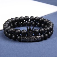 Luxury Enamel Square Round CZ Crown Charm Bracelets For Men Matte Black Onyx Stone Beads Elastic Bracelet Buddha Jewelry Hombre