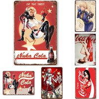 Various Retro Post-Apocalyptic Anime Style Metal Sign, Vault Suit Girl with Soda, Distressed Wall Decor for Game Room Man Cave