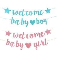 1 Set of Welcome Baby Boy One-year-old Glitter Letter Conjoined Flag Baby Gender Reveal Party Decoration Gift