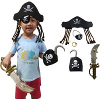 Carnival Kids Pirate Cosplay Costume Hat Eye Mask Pirate Hook Props Halloween Party Dress