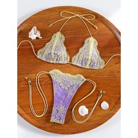 Sexy Triangle Lace Bikini Sets Micro Thongs Swimsuit Women Bathing Suit Biquini Bandage Beachwear Print Swimwear Thong Bikini
