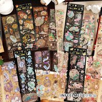 Mr. Paper, 2pcs/pack, 3D Hot Stamping Long Strip Stickers, Chinese Antique Style Lotus Themed Sticker Decoration Scrapbook