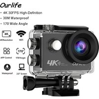 Ourlife 4K Action Camera Ultra HD 16MP WiFi 2.0 inch Screen 170D DVR Webcam Underwater 30M Helmet Video Recording Sport Camera