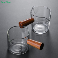 ♬Glass Measuring Cup With Wood Handle Glass Espresso Measuring Cup Double Single Mouth Milk Coffee Clear Mug Coffee Supplies
