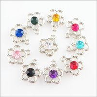 Fashion 30Pcs Mixed Crystal Dull Silver Plated Flower Star Circle Charms Pendants 15x17mm