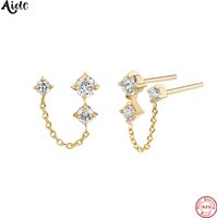 Aide Real 925 Sterling Silver Tassel Chain Minimalism Zircon Drop Earrings For Women 18K Gold Earrings Fine Jewelry Party Gift
