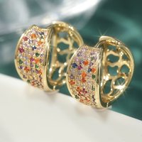 Exquisite Gold Color Inlaid Cubic Zirconia Copper Hoops Women's Earrings Daily Wear Party Earrings Woman Fashion Jewelry
