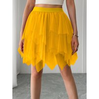 Women's mid waist chiffon mini skirt summer casual asymmetrical hem layered ruffle A-line skirt holiday sweet fairy skirt